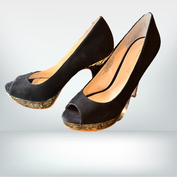 Enzo Angiolini gold platform Suede open toe Pumps - Picture 6 of 8